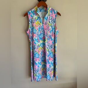 Beachtime Sea Turtle Starfish Neon Coastal Quarter Zip Sleeveless Dress Large